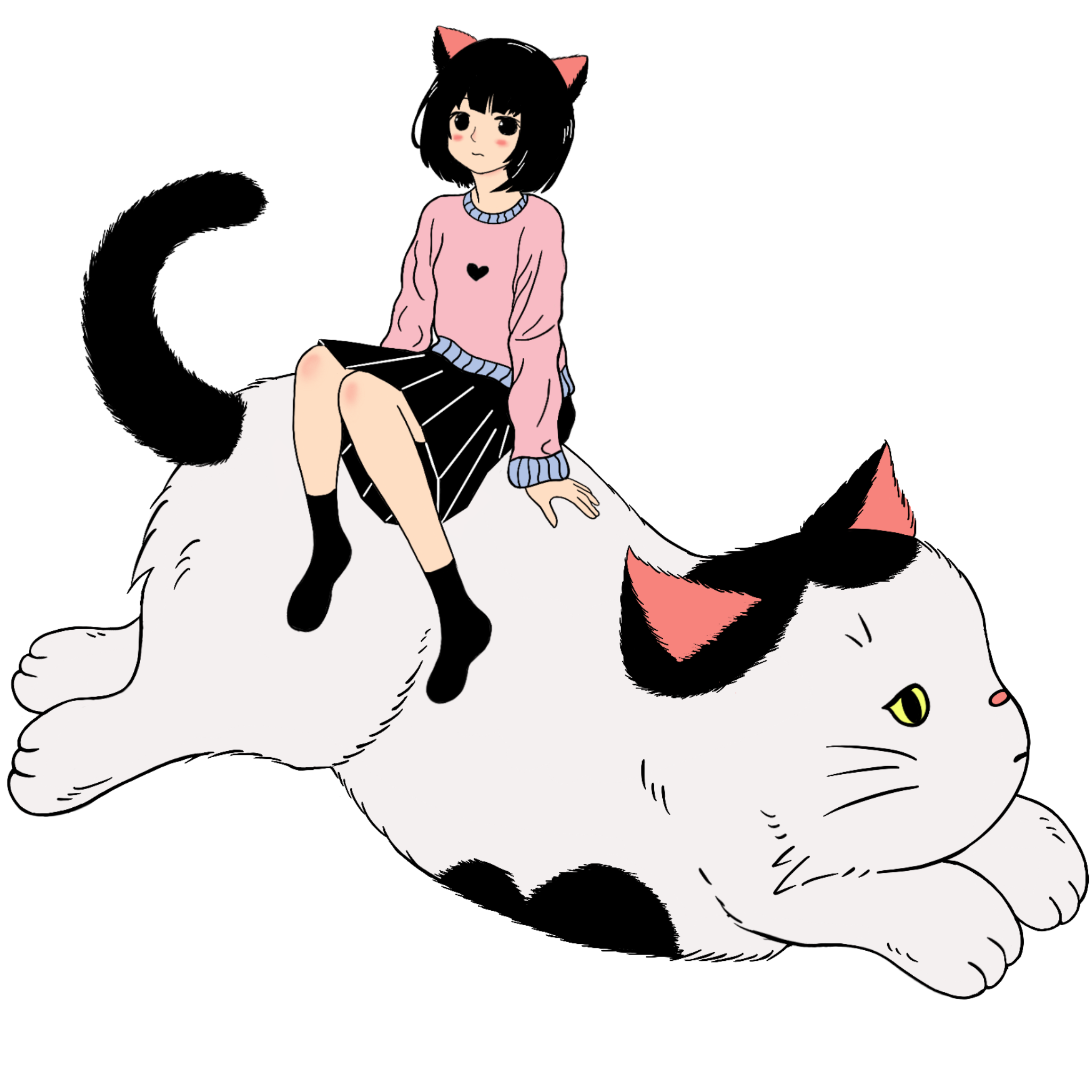 Girl sitting on a cat